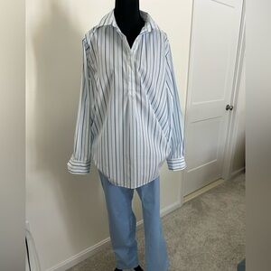 Lands’ End Striped Shirt, half button up Oxford style.